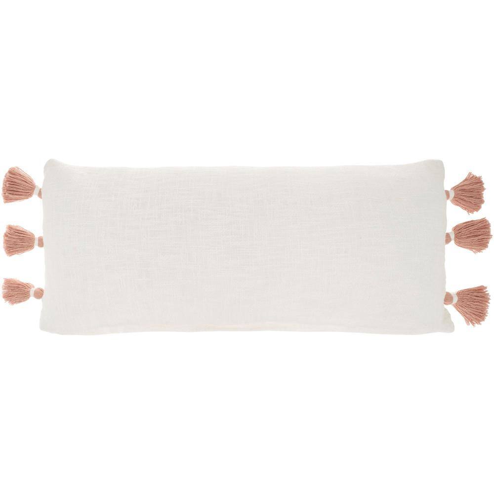Blush Pink Cotton Lumbar Pillow with Tassels, 12" x 30"