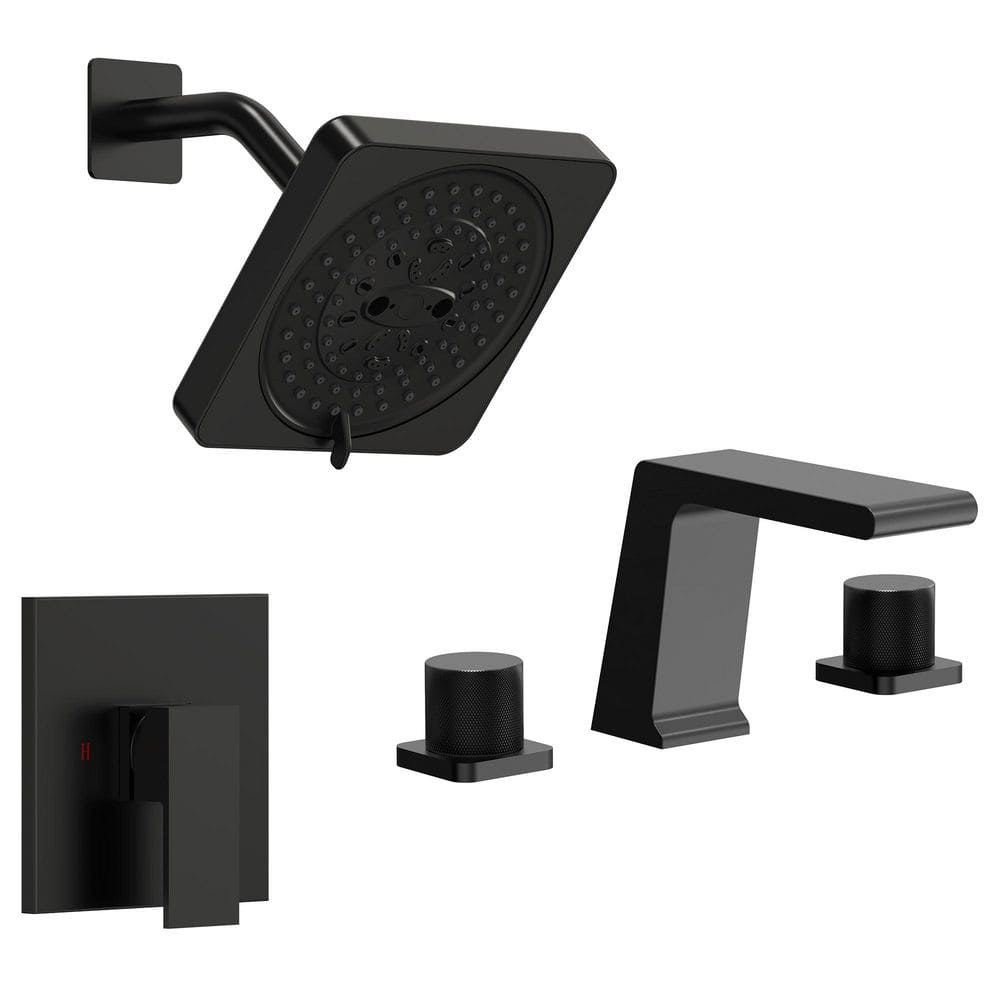 2-Handle 3-Spray 2.5 GPM Shower Head with Widespread Double-Handle High-Pressure Bathroom Faucet in Matte Black price history on PriceWatchPro