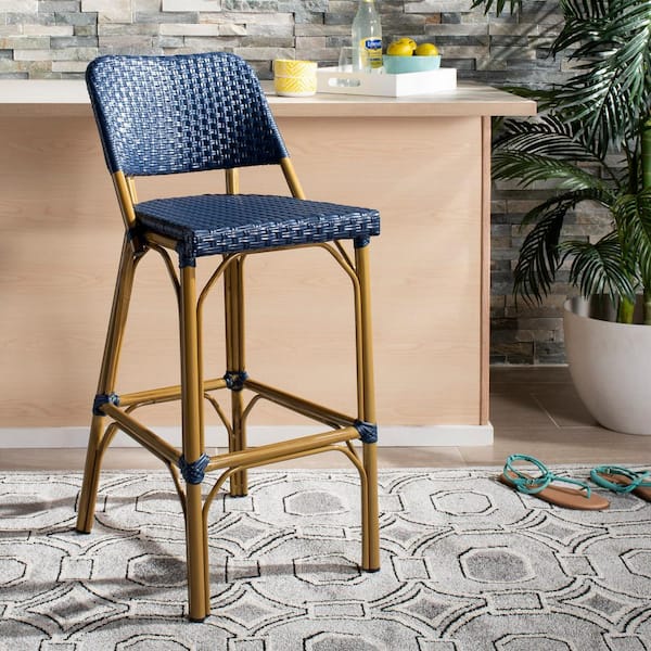 Deltana 41.3 in. Navy Rattan High Back Bar Stool
