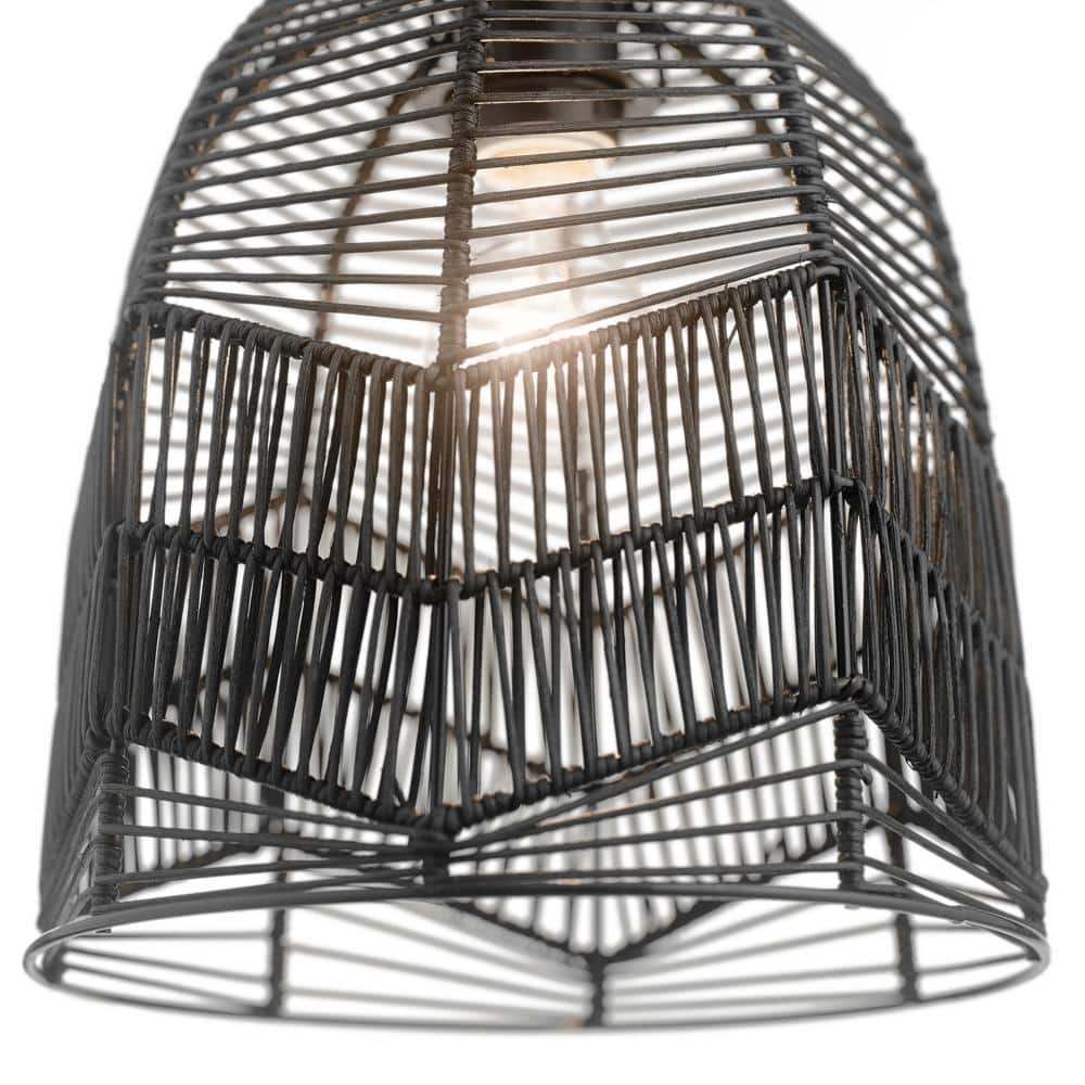 Zola 10'' Adjustable Black Rattan Dome Pendant Light