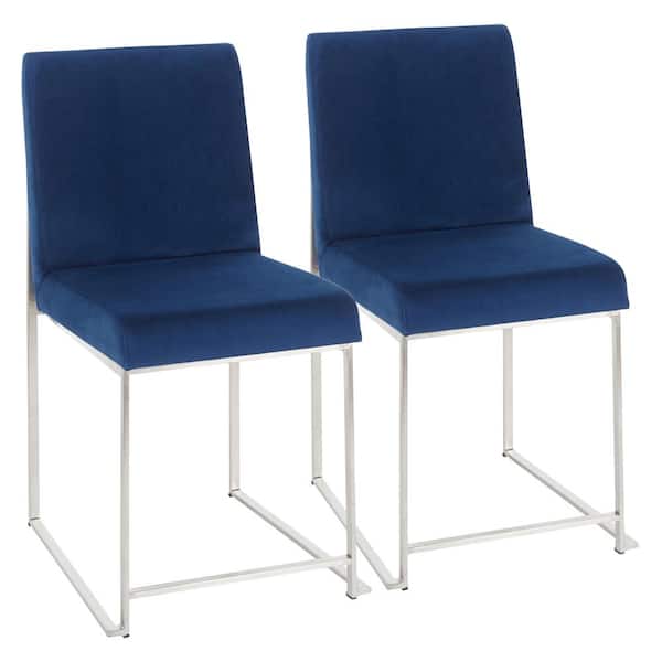 Lumisource Fuji Blue Velvet Stainless Steel High Back Dining Chair (Set of 2)
