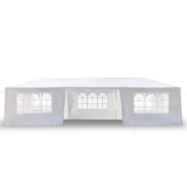 10 ft. x 30 ft. White Iron-framed PE-clothed Party Tent with 7 Sidewalls