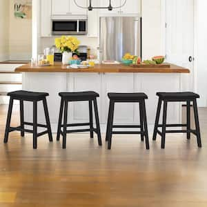 Aurelia 24 in. Black Wood Backless Saddle Counter Stool, Bar Stool (Set of 4)