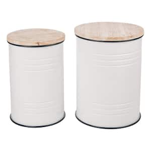 14.5 in. W White Round Wood Storage End Table or Accent Table or Stool with Solid Wood Lid (2-Pack)