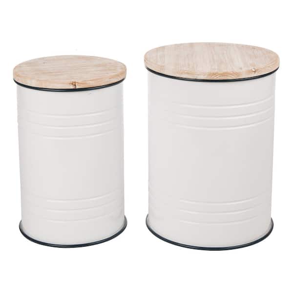 Glitzhome 14.5 in. W White Round Wood Storage End Table or Accent Table or Stool with Solid Wood Lid (2-Pack)