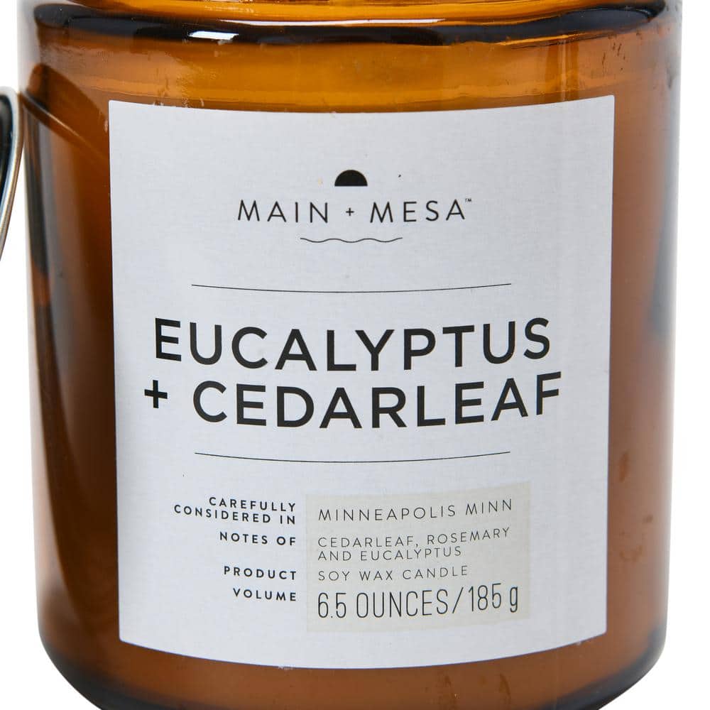 Amber Glass Jar Soy Candle with Eucalyptus & Cedarleaf Scent