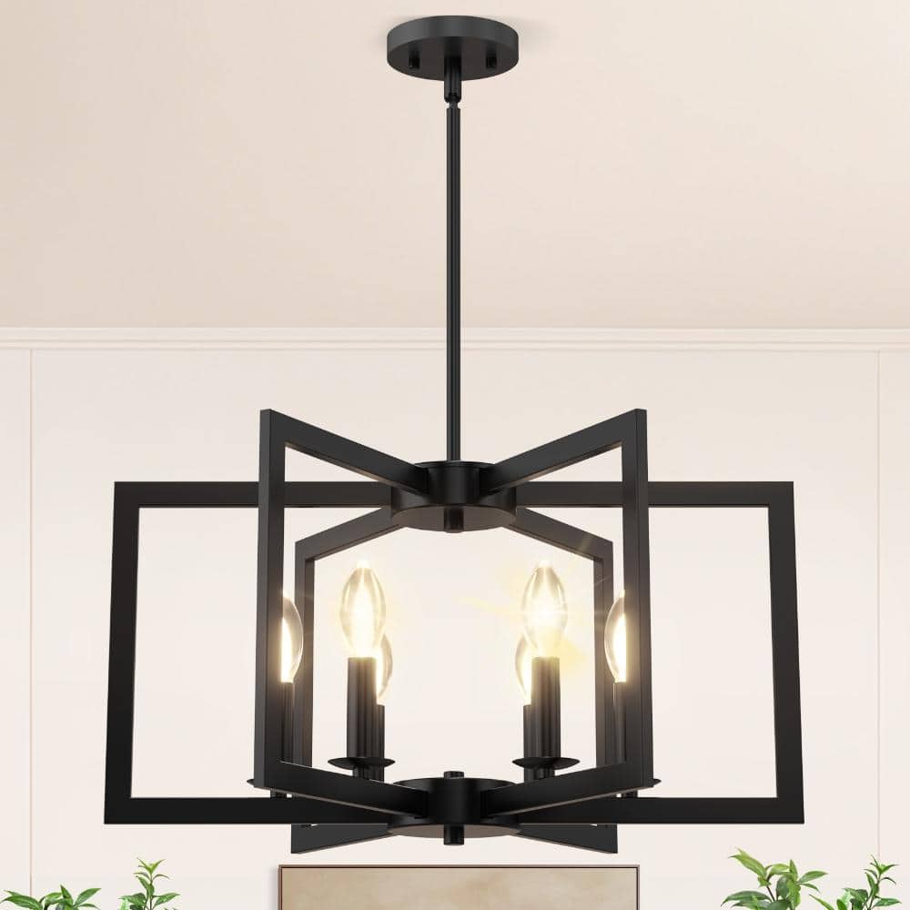 21 in. 6-Light Black Industrial Chandelier Light Fixture for Dining Room Kitchen Island with Caged Metal Shade price history on PriceWatchPro