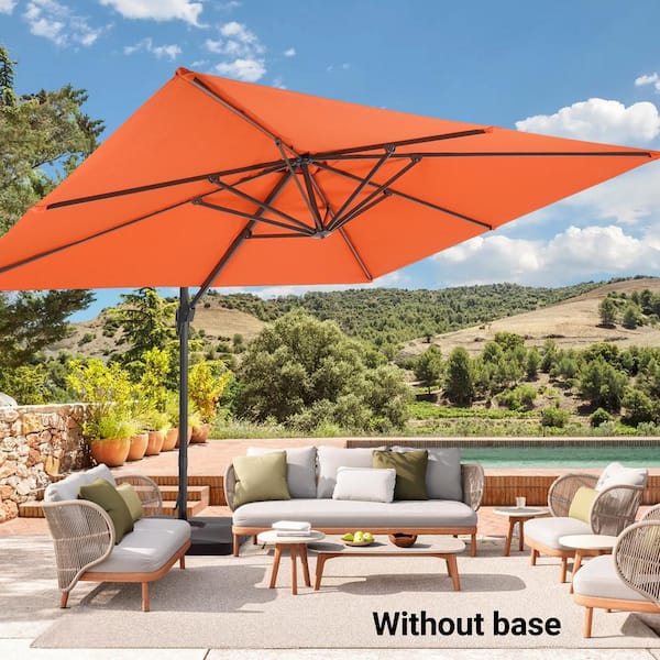 Sonkuki 11.5 x 9 ft. Aluminium Frame Cantilever Patio Umbrella 360° Rotation and Infinite Canopy Angle Adjustment in Rust Red