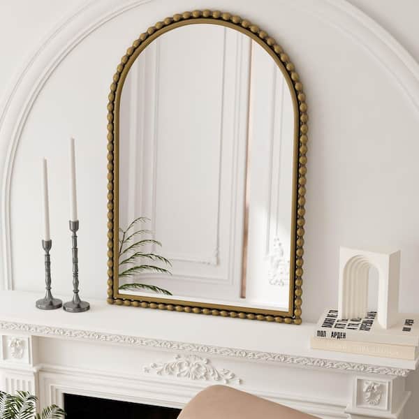 Unbranded Wall Hanging Vintage 23.62 in. W x 35.43 in. H Iron Art Arch Retro Framed Mirror in Gold