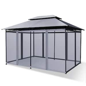 2-Tier 10 ft. x 13 ft. Steel Gazebo Canopy Tent Shelter Patio Garden Outdoor Netting Gray