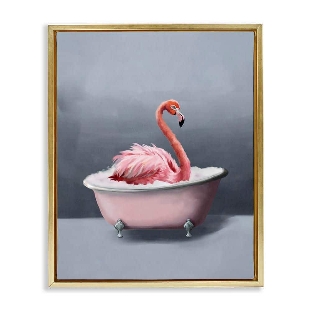Flamingo in Bathtub by Svetlana Aleynikova Gold Floater Frame Animal Graphic Art Print 31 in. x 25 in. price history on PriceWatchPro