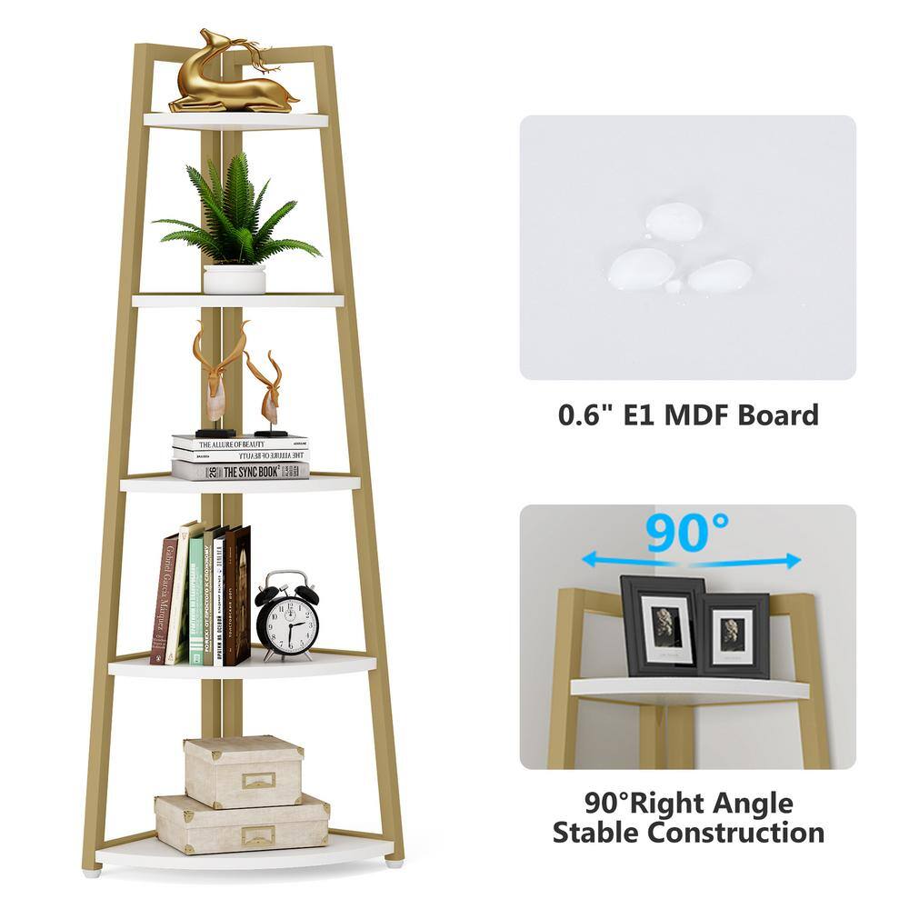 Gold and White 70" 5-Tier Corner Ladder Shelf