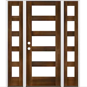 64 in. x 80 in. Modern Hemlock Right-Hand/Inswing 5-Lite Clear Glass Provincial Stain Wood Prehung Front Door with DSL