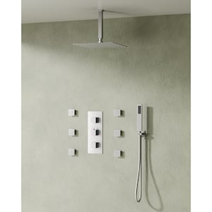 5-Spray Patterns 12 in. Ceiling Mount 2.5 GPM Rainfall Shower Faucet with 6-Jet in Brushed Nickel (Valve Included)