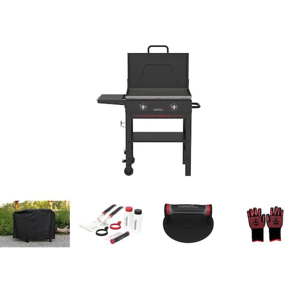 Daytona 2-Burner 28 in. Griddle with Lid, Cover, Starter Pack, Press, Gloves