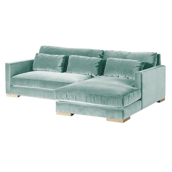 Monland 104 in. Modern Square Arm Velvet L-Shaped Oversize Deep-Seated Chaise Convertible Sectional Sofa in Light Blue