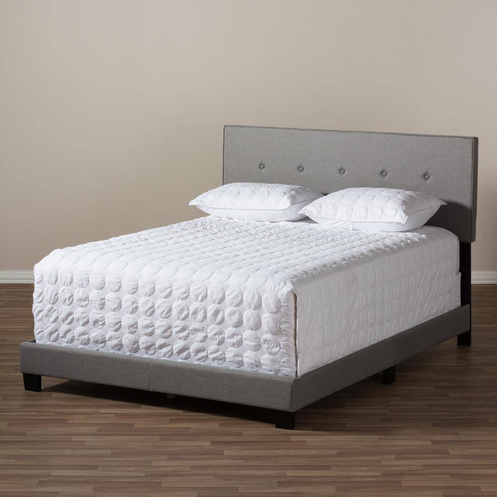 Hampton Queen-Sized Light Grey Leather Upholstered Bed with Tufted Headboard