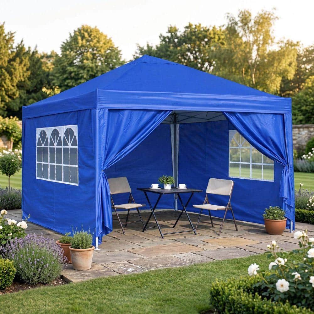 Blue Outdoor 10 ft. x 10 ft. Pop Up Canopy Tent Gazebo with
