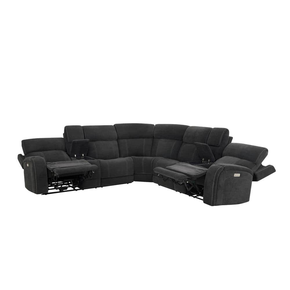Gray Fabric Three-Piece Sectional with Cup Holders
