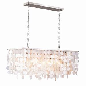 Elsa 5-Light Satin Nickel Coastal Capiz Shell Linear Chandelier Island Pendant Light Fixture