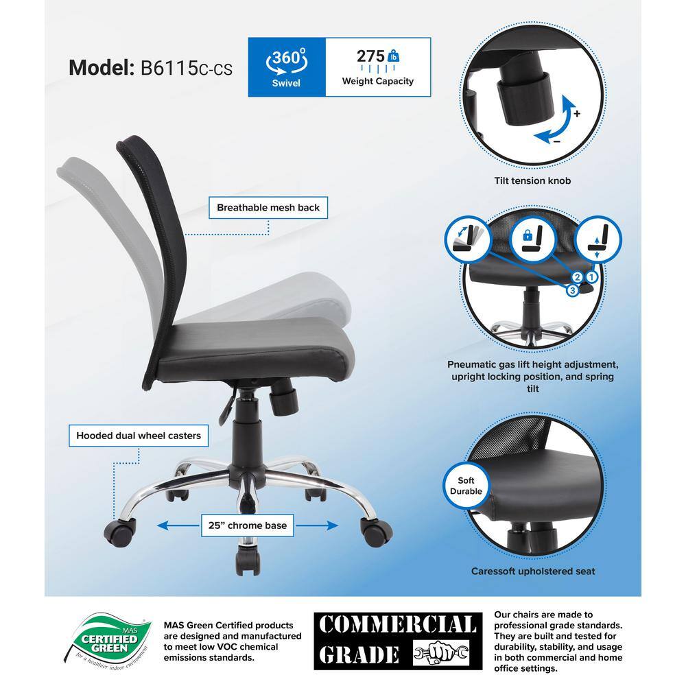Black Mesh and Vinyl Swivel Task Chair with Chrome Base