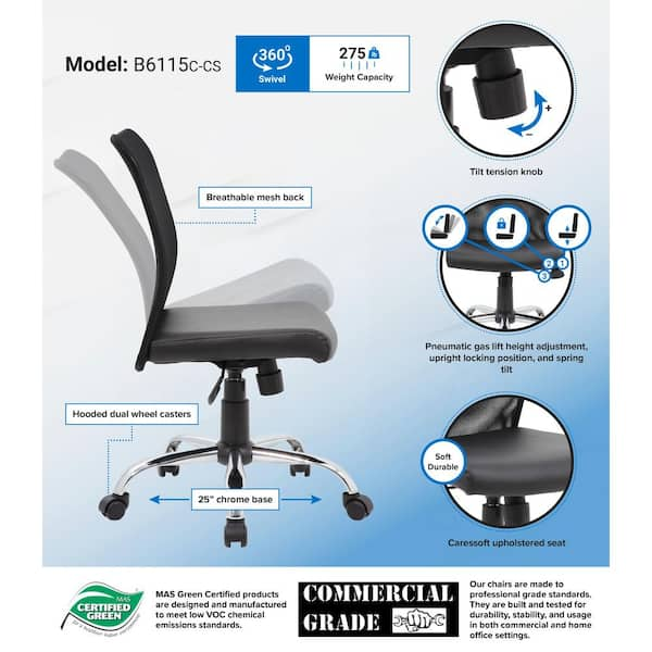 BOSS Office Products Black Mesh Heavy Duty Task Chair 400 lb Capacity  B699-BK - The Home Depot