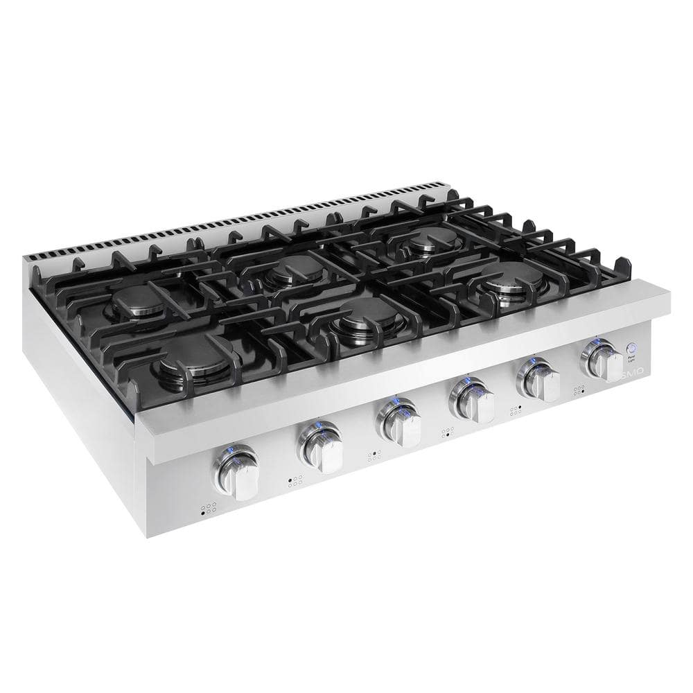 36-Inch Stainless Steel Gas Cooktop with 6 Burners