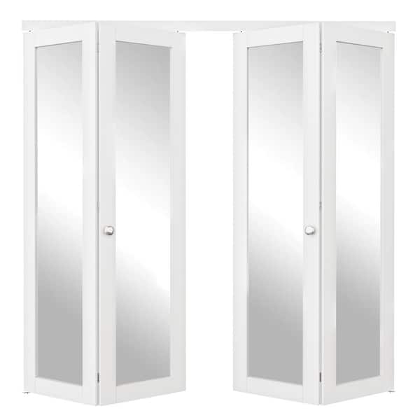 ARK DESIGN 60 in. x 80 in. 1-Lite Mirror Glass and Solid Core White Finished MDF Interior Closet Bi-Fold Door with Hardware