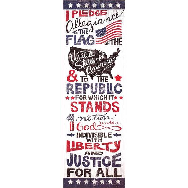 Unbranded 12 in. x 36 in. Red White and Blue Vertical Rectangle "Pledge Of Allegiance" by Susan Ball Wooden Print Wall Art