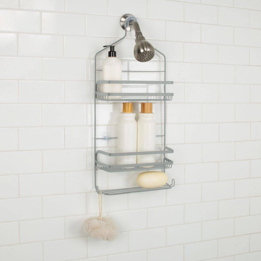 Gray Stainless Steel Suction Mount Shower Caddy with Shelves
