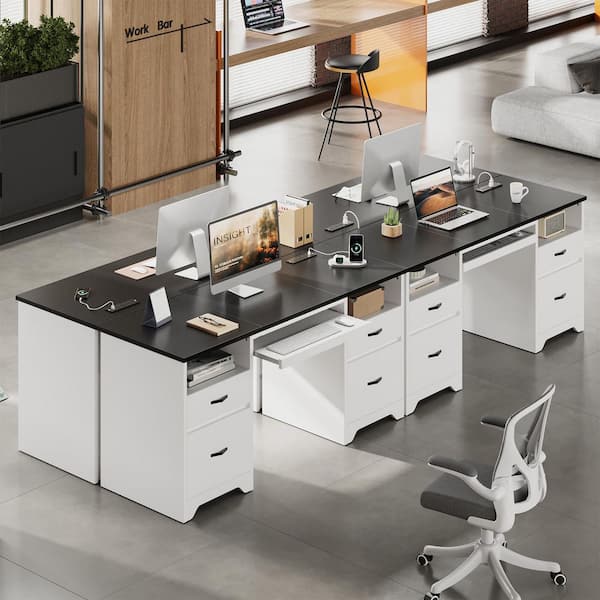 Bestier 59 in. Rectangular Black White Computer Desk with Drawers