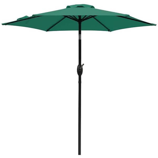 SUNVIVI 7.5 ft. Market Patio Umbrella with Push Button Tilt, Crank and 6 Sturdy Aluminum Ribs in Dark Green
