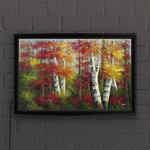 "Indian Summer' Autumn Birch Trees" by Masters Fine Art Framed with LED Light Landscape Wall Art 16 in. x 24 in.