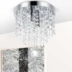 9 in.2-Light Chrome Modern Flush Mount with Crystal Raindrop Shade for Hallway Bedroom