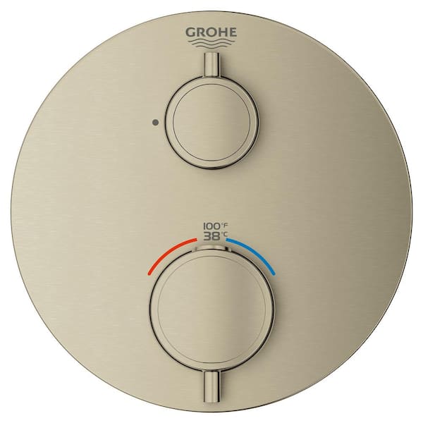 GROHE Grohtherm Single Function Thermostatic Round 2-Handle Trim Kit in Brushed Nickel (Valve Not Included)