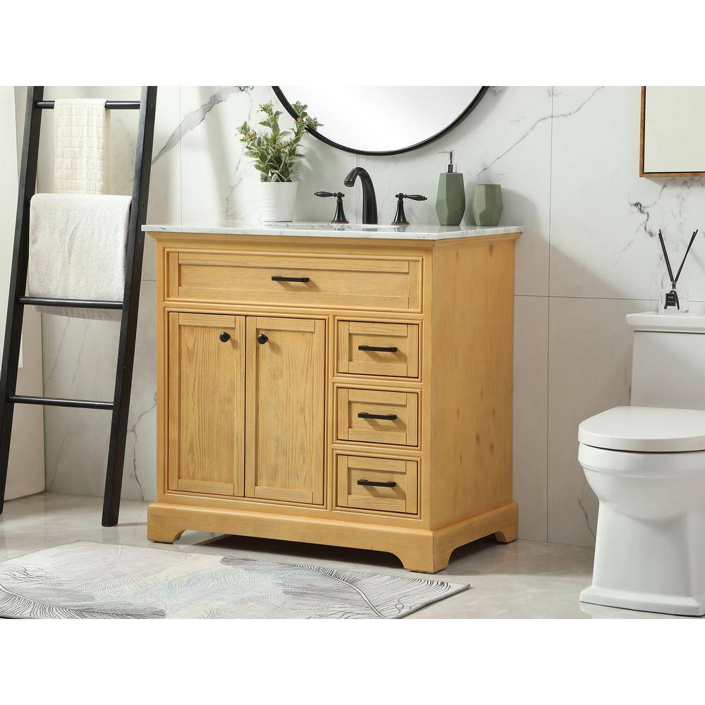 Natural Wood 36" Single Bathroom Vanity with Carrara Marble Top