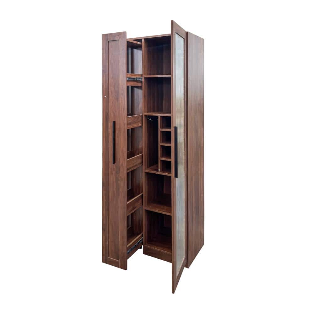 "71"" Multi-functional Kitchen Pantry Organizers with Rolling Pull-out Storage Shelf, Bar Storage Cabinet with Wine Rack" price history on PriceWatchPro