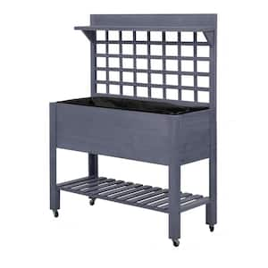 41 in. Raised Garden Bed with Trellis on Wheels, Wood Elevated Planter Box with Legs and Bed Liner, Gray