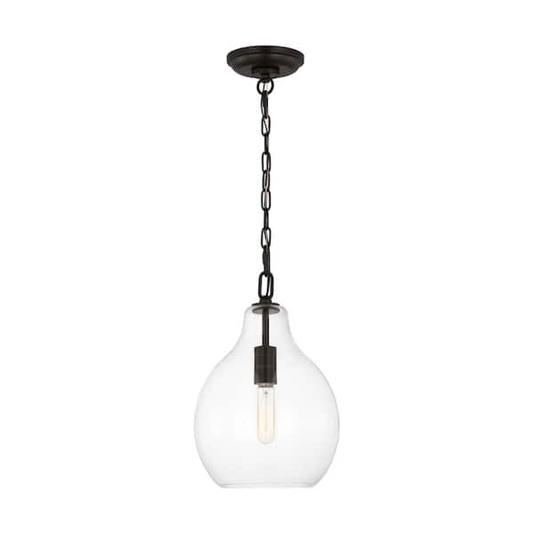 Generation Lighting Magnus Large 1-Light Aged Iron Pendant Light with Clear Glass Shade