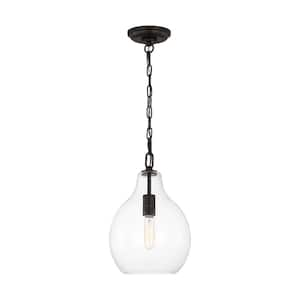 Magnus Large 1-Light Aged Iron Pendant Light with Clear Glass Shade