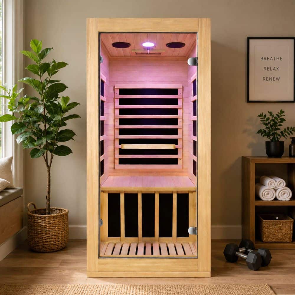 AVAXA 1-Person Indoor Canadian Hemlock Infrared Sauna with 5