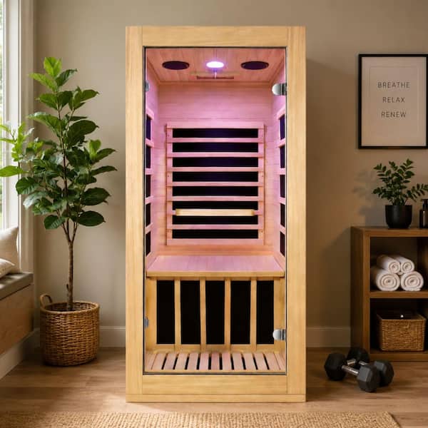 AVAXA 1-Person Indoor Canadian Hemlock Infrared Sauna with 5