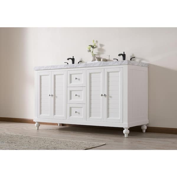 Stufurhome Kent 60 In Bath Vanity In White With White Marble Vanity Top In White With White Basin And Matte Black Faucet Ty 618 60 288mb The Home Depot