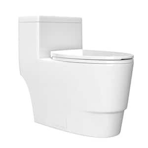 12 in. Rough In Size One Piece 1.1/1.6 GPF Dual Flush Elongated Toilet in White, Soft Closed Seat Included