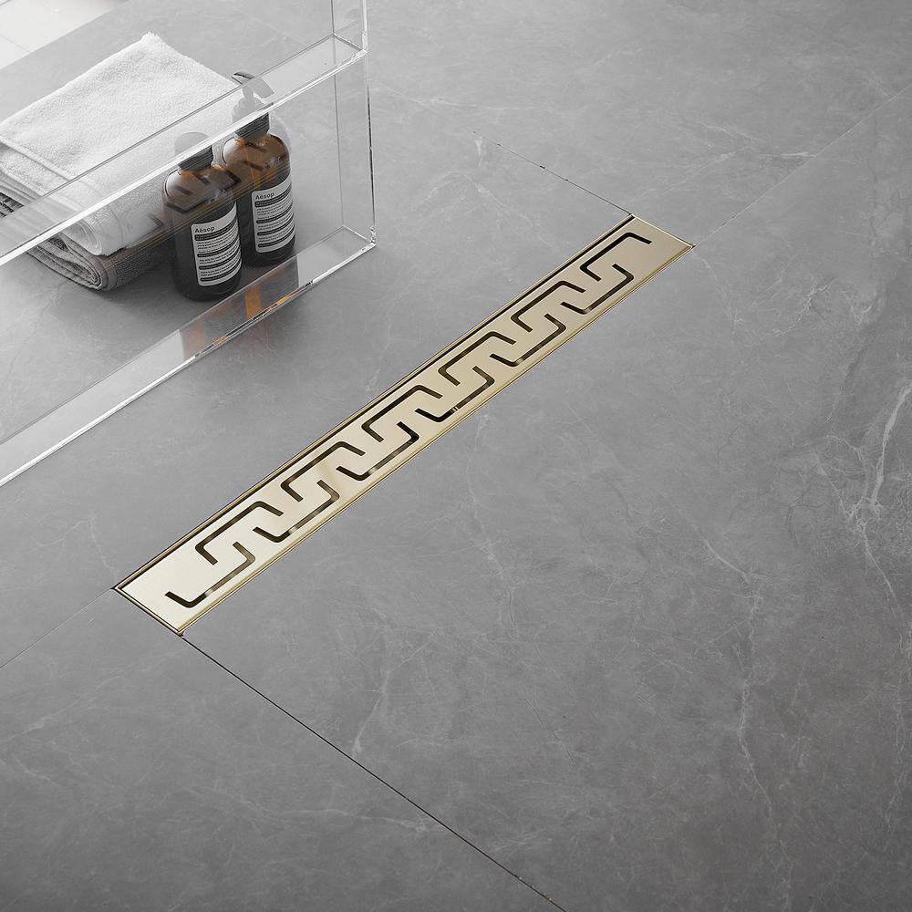Brushed Gold Stainless Steel Linear Shower Drain with Square Holes