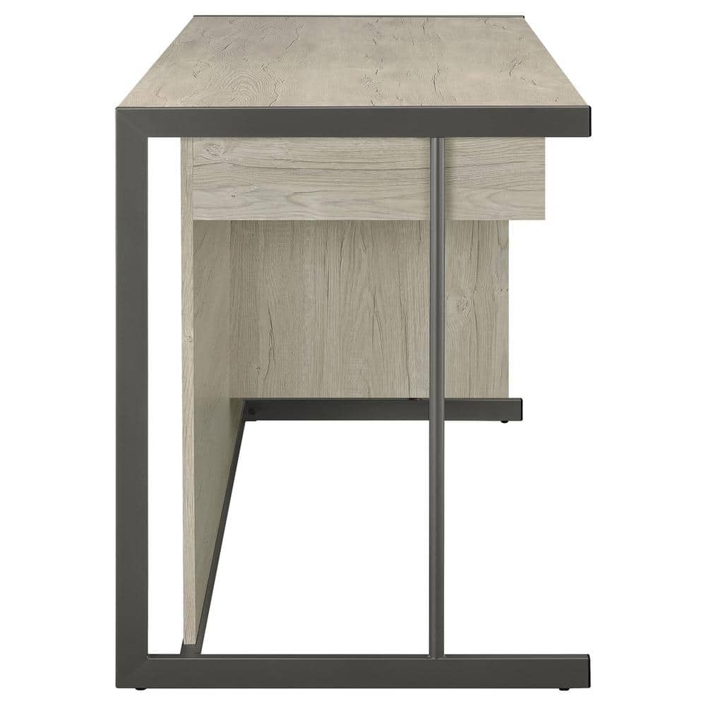Whitewashed Gray Wood Office Desk with Filing Cabinet