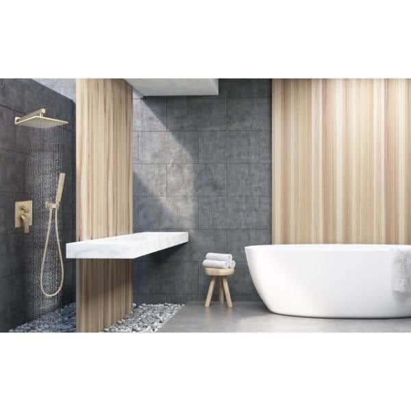 Single-Handle 1-Spray Square High Pressure Shower Faucet in Brushed Gold (Valve Included)