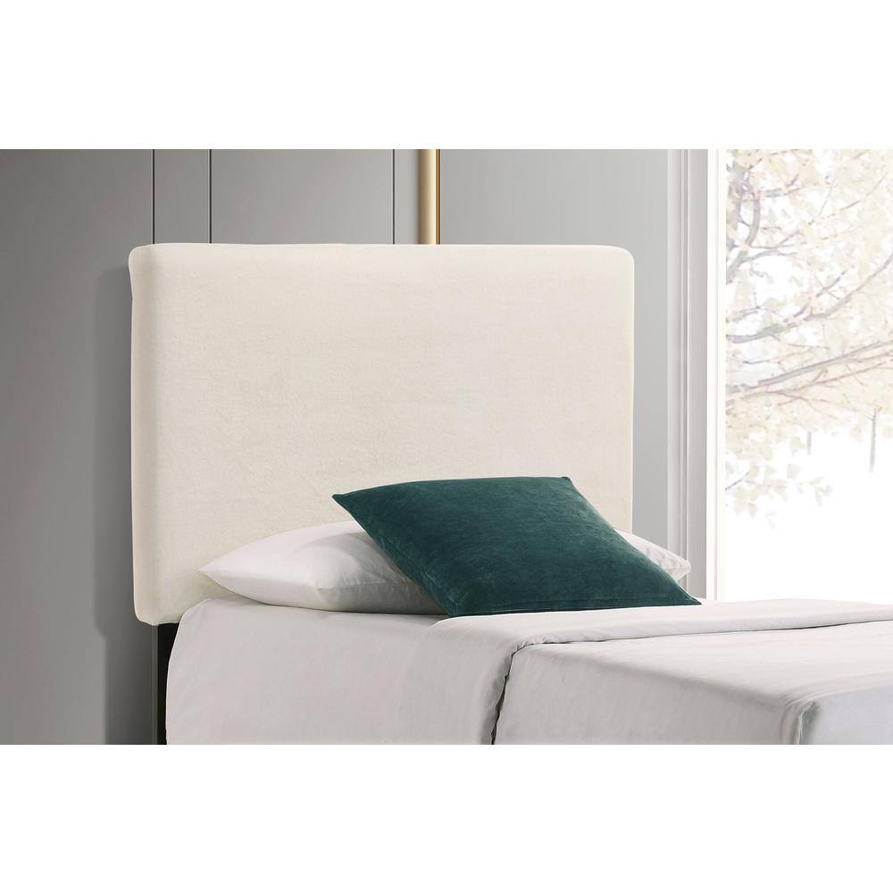 Ivory Faux Fur Upholstered Twin Headboard with Black Legs