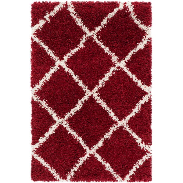 SAFAVIEH Hudson Shag Red/Ivory Doormat 2 ft. x 3 ft. Geometric Area Rug