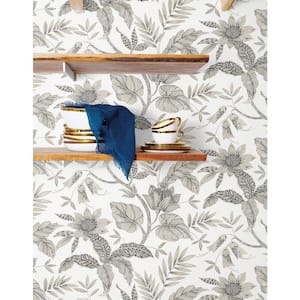 Rainforest Leaves Ivory and Stone Botanical Paper Strippable Roll (Covers 60.75 sq. ft.)